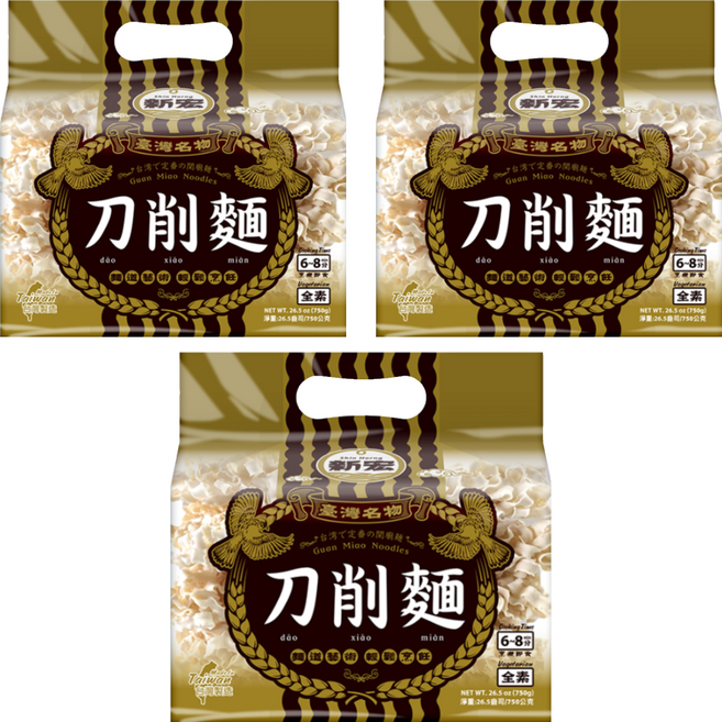 新宏 刀削麵 全素, 750g, 3袋