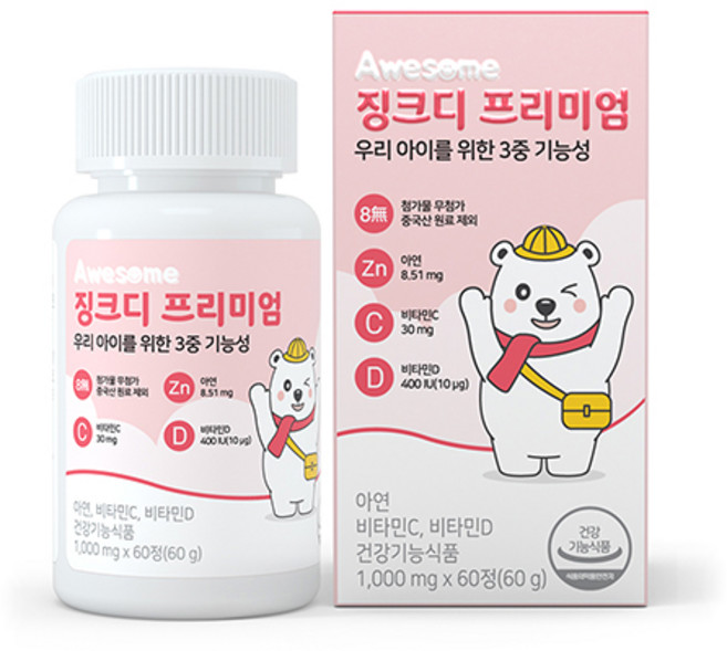 Awesome 징크 프리미엄 유아아연 비타민C 60g, 60정, 1개