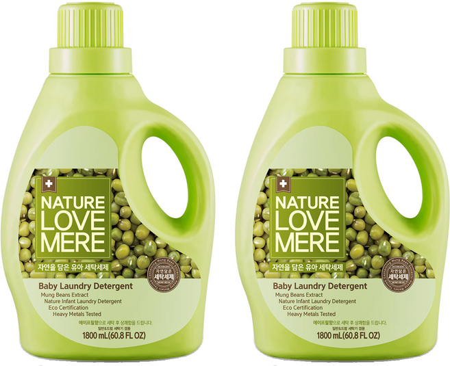 NATURE LOVE MERE 嬰幼兒衣物洗衣精 綠豆香, 1.8L, 2個