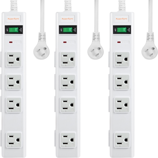 PowerSync 群加 防雷擊8插延長用電源線組 3孔 + 2孔, 1.8m, 白色, 3條