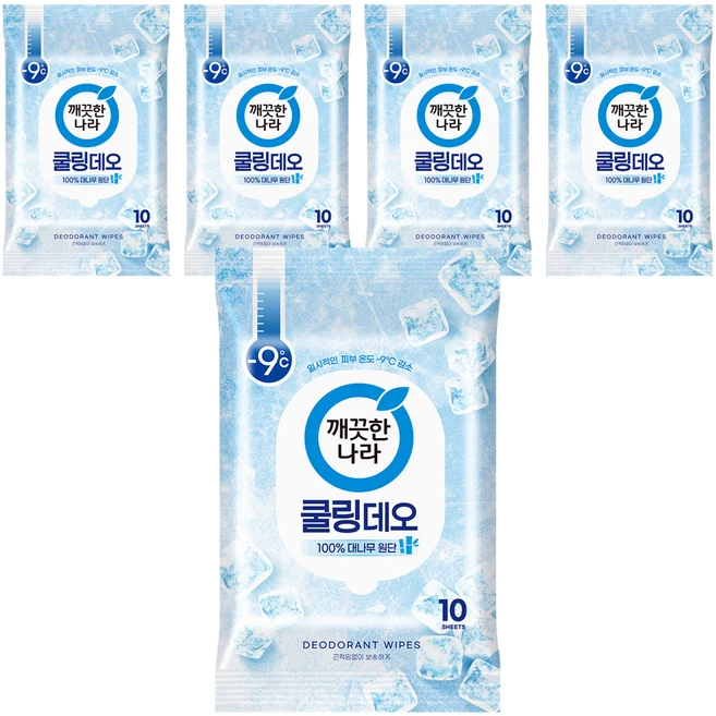 깨끗한나라 페퍼민트 쿨링 휴대용 데오티슈 10p, 66g, 5개 - 쿠팡
