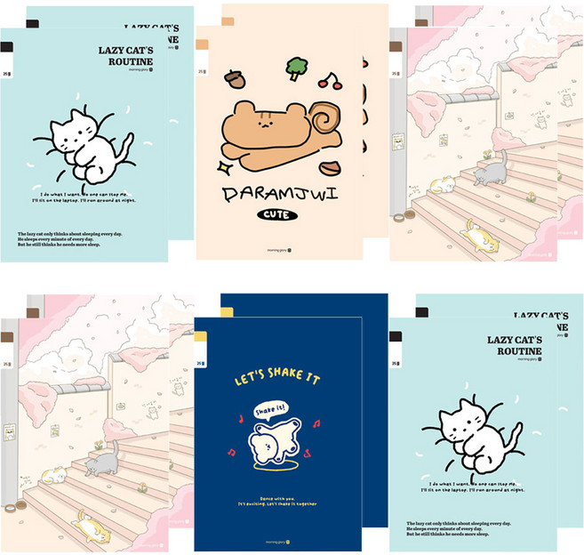 모닝글로리 채움노트 초등 3-6 무제 B2 6p 혼합세트, 눕냥, 다람쥐, 동네냥, 쉐킷베어, 2세트