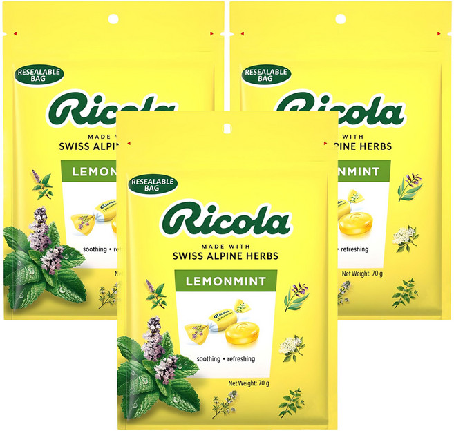 Ricola 利口樂 瑞士檸檬薄荷味草本糖, 70g, 3個