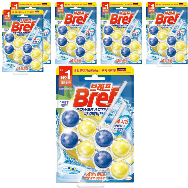 브레프 파워액티브 변기세정제 스파클링 레몬향, 100g, 6개