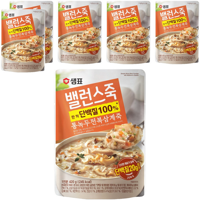 샘표 밸런스 통녹두 전복 삼계죽, 420g, 6개