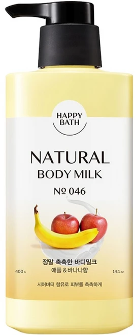 해피바스 정말 촉촉한 바디밀크 애플 앤 바나나향, 400g, 1개 - 쿠팡