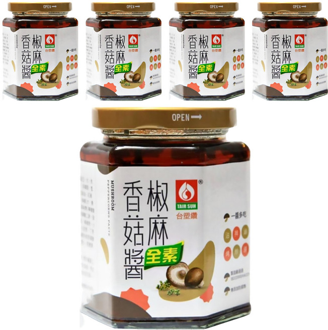 台塑餐飲 椒麻香菇醬 全素, 280g, 5罐