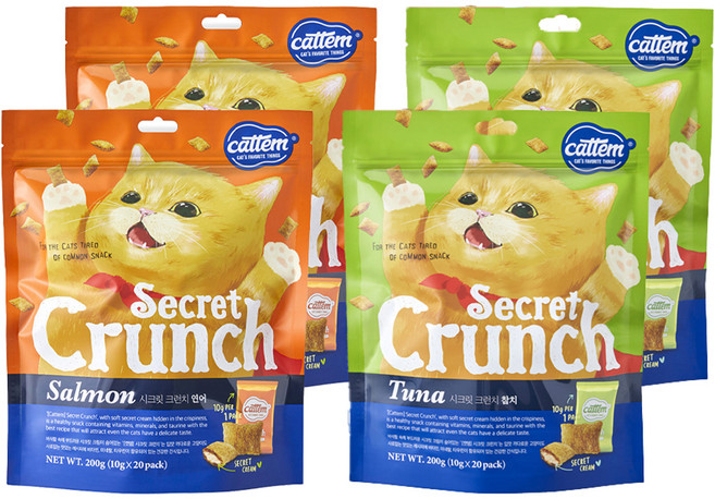 캣템 고양이 시크릿 크런치 간식 세트, 혼합맛(연어/참치), 200g, 2세트