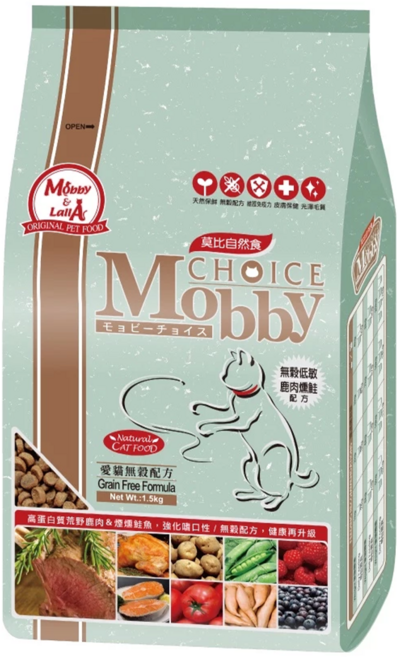 Mobby 莫比 全齡貓 愛貓無穀配方 乾飼料, 鹿肉 + 鮭魚, 1.5kg, 1袋