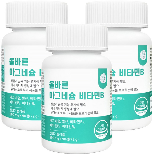 올바른건강식품 마그네슘 비타민B 72g, 90정, 3개