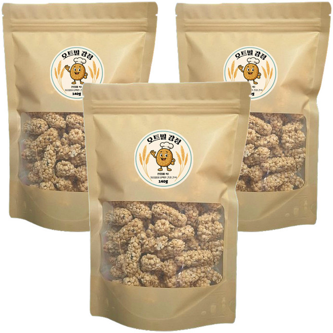 오꼬밀 기름없이 구운 건강간식 오트밀 강정, 140g, 3개