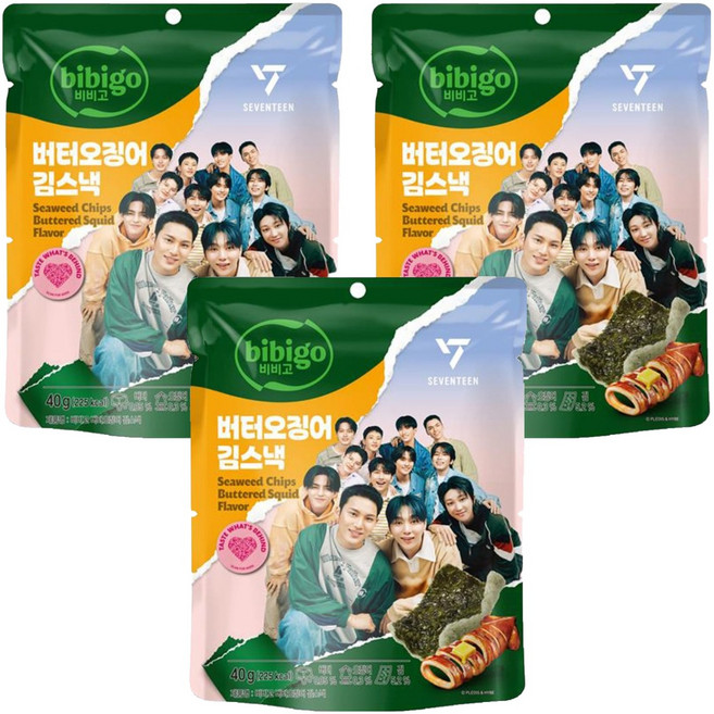 CJ bibigo 炸海苔脆片 奶油魷魚風味, 40g, 3包