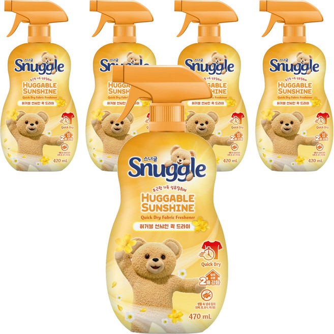 스너글 허거블 선샤인 퀵 드라이 섬유탈취제 본품, 470ml, 5개