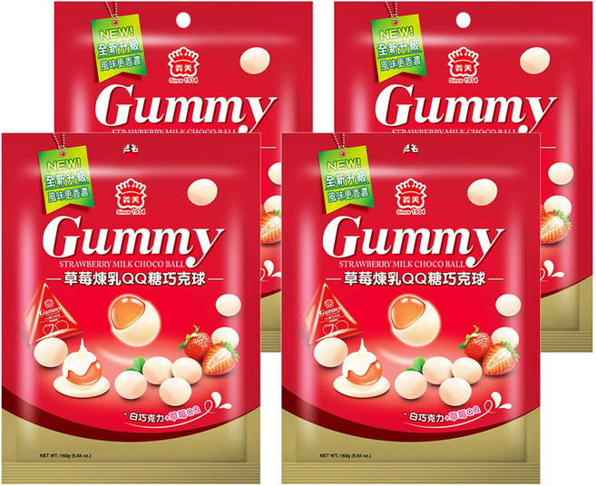 義美 QQ糖巧克球 三角包 草莓煉乳, 160g, 4袋