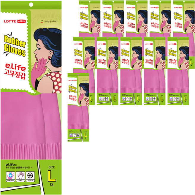 롯데이라이프 고무장갑, 대(L), 12개