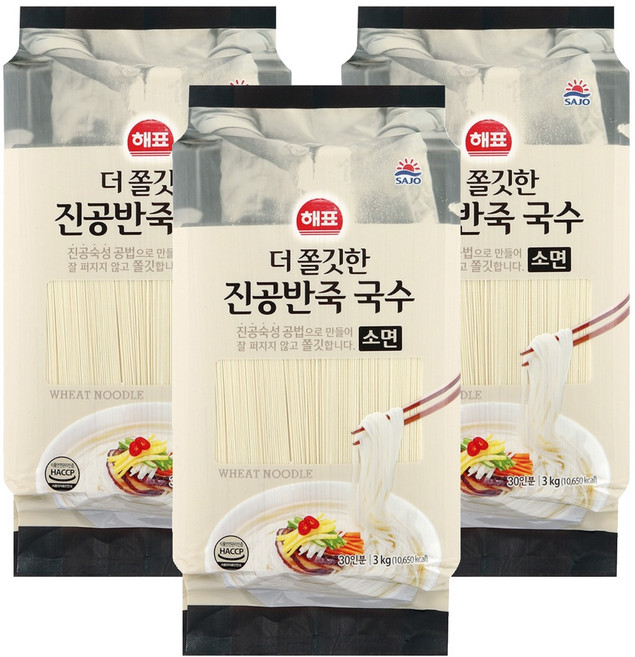해표 더쫄깃한 진공반죽 국수, 3개, 3kg