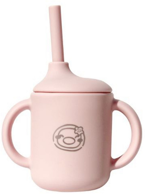 PUKU 藍色企鵝 午茶三用矽膠吸管學習杯 杯身11 x 高9.5cm 吸管長13.8 X 直徑6cm 6個月以上, 120ml, 1個, 草莓