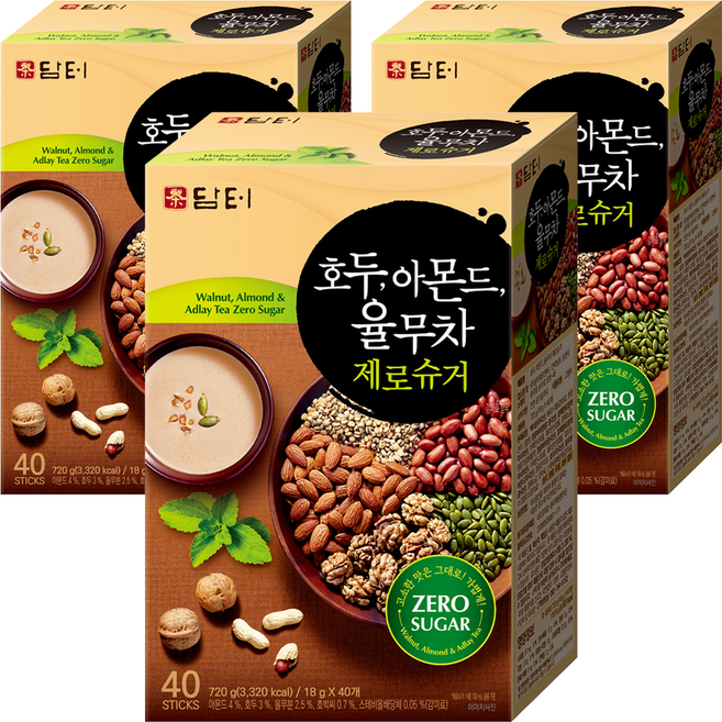담터 호두 아몬드 율무차 제로슈거, 18g, 40개입, 3개