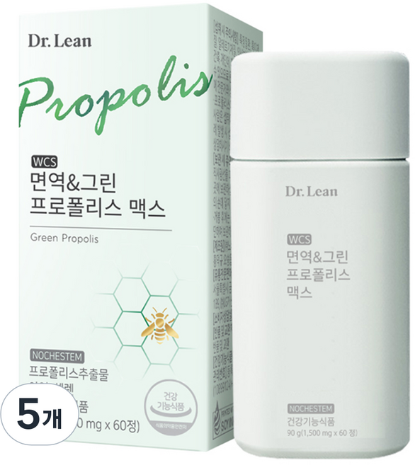 닥터린 WCS 면역 & 그린 프로폴리스 맥스 90g, 60정, 5개