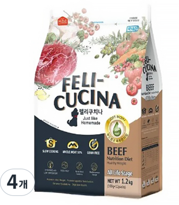 펠리쿠치나 전연령 강아지 소프트사료, 소, 1.2kg, 4개