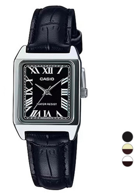 카시오 여성용 아날로그 사각 가죽 손목시계 LTP-V007L + 배터리교환권 세트