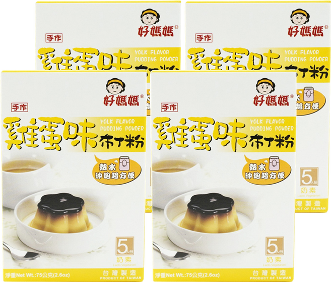 FAIRSEN 惠昇食品 好媽媽雞蛋布丁粉 (75g) - 濃郁雞蛋布丁香 奶素者可用 台灣製造, 75g, 4盒