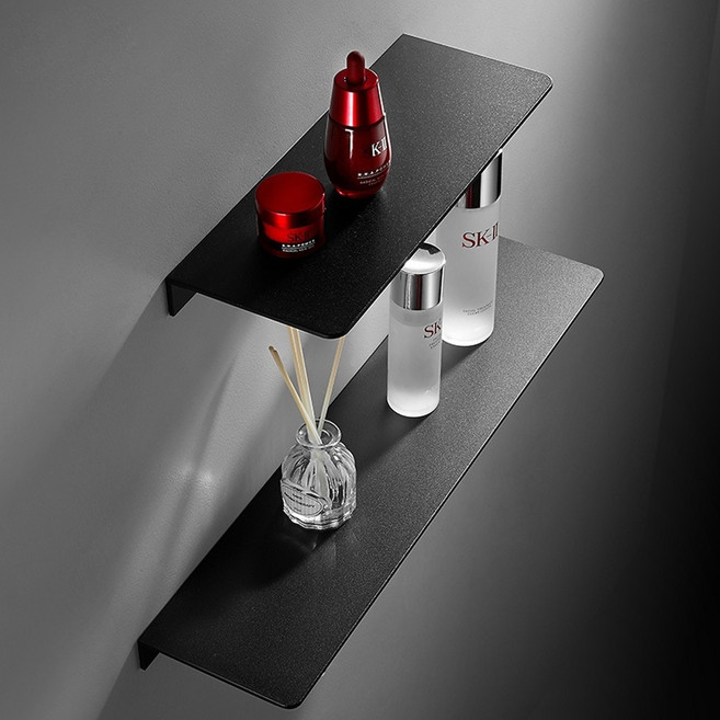 德利生活 太空鋁免打孔L型置物架, 黑色