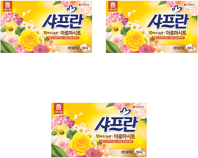 샤프란 아로마 시트 섬유유연제 코튼블로섬 본품, 50개입, 3개