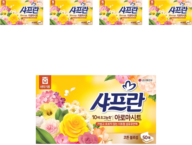 샤프란 아로마 시트 섬유유연제 코튼블로섬 본품, 50개입, 5개