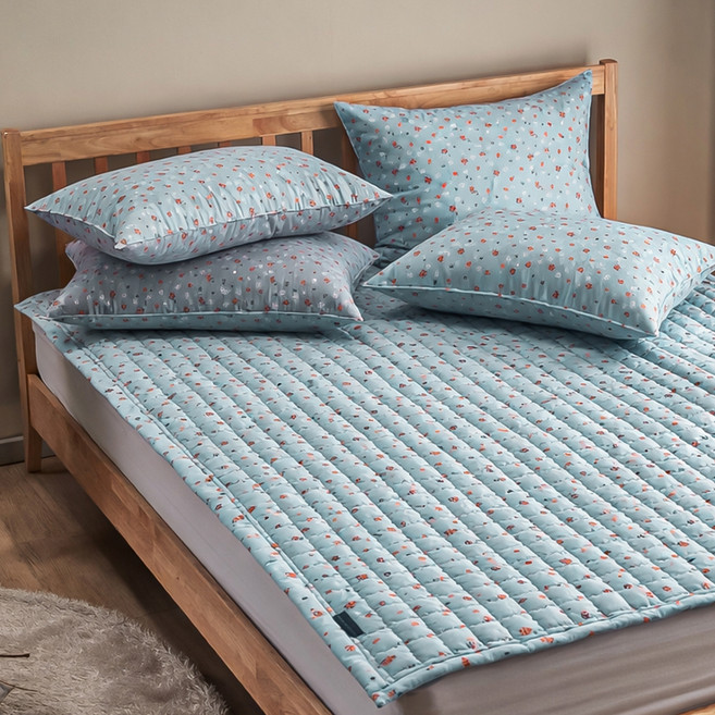 퓨어이즈룸 마이크로 워싱 스몰플라워 침대패드, 블루