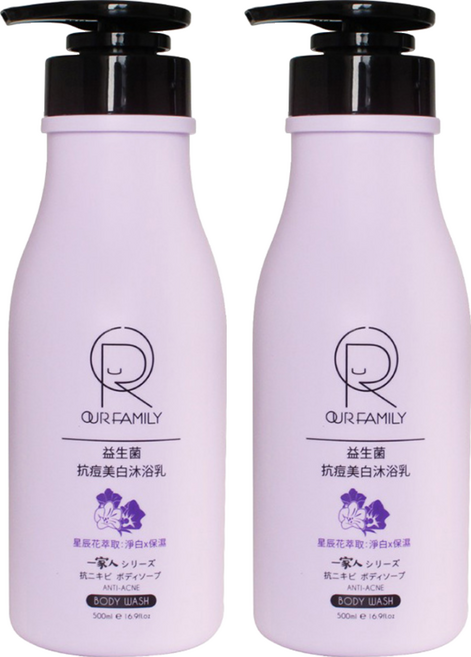 OUR FAMILY 一家人 益生菌抗痘美白沐浴乳, 2瓶, 500ml