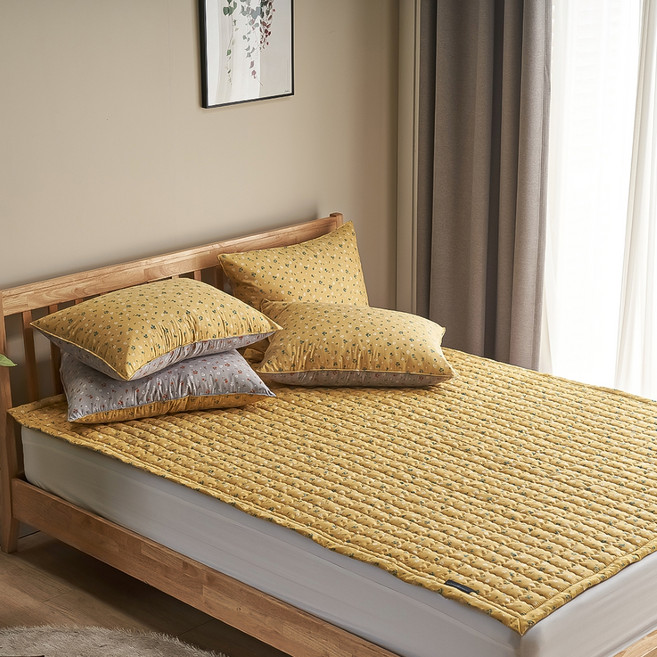 퓨어이즈룸 마이크로 워싱 스몰플라워 침대패드, 옐로우