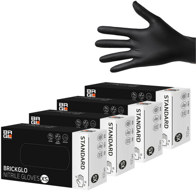 브릭글로 스탠다드 니트릴장갑 100p, 블랙, 미니(XS), 4개
