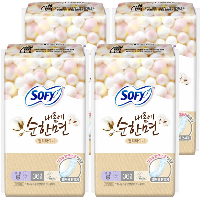 쏘피 내몸에 순한면 팬티라이너, 롱, 36개입, 4개