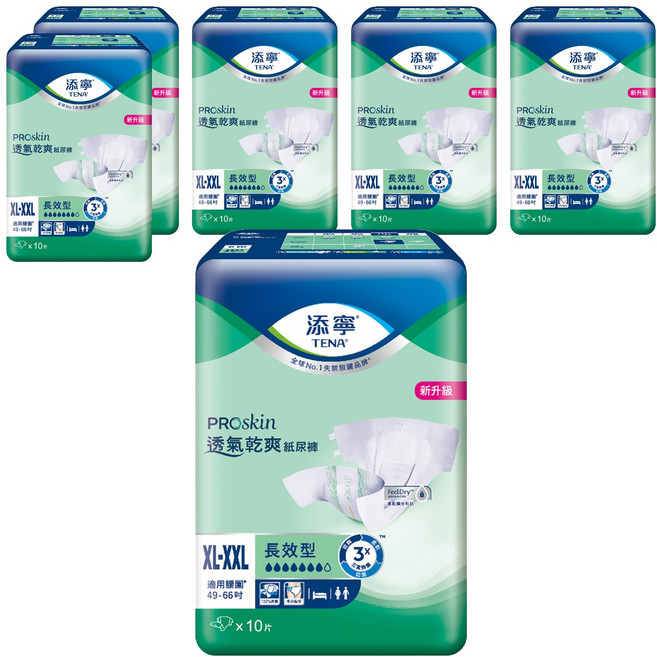 TENA 添寧 透氣乾爽紙尿褲 長效型, XL~XXL, 10片, 6包