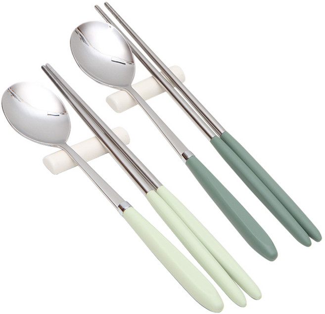 윌리브 아모스 파스텔 수저세트, 그린 + 카키, 숟가락 + 젓가락, 2세트