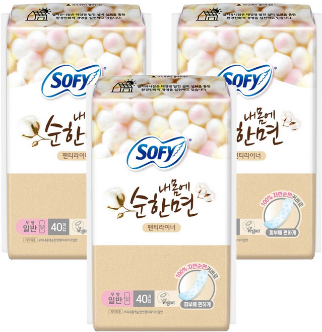 쏘피 내몸에 순한면 팬티라이너, 일반, 40개입, 3개
