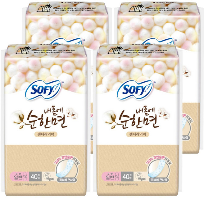 쏘피 내몸에 순한면 팬티라이너, 일반, 40개입, 4개
