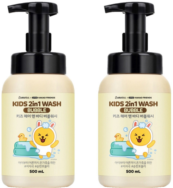 베비언스 카카오 무지 키즈 헤어 앤 버블 바디워시, 500ml, 2개