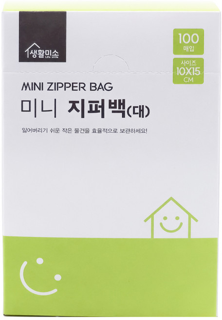 생활미소 미니 지퍼백, 대(L), 100개입, 1개