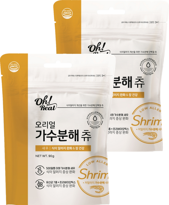 옵티펫 전연령 반려동물 오리얼 가수분해 츄 간식, 새우, 90g, 2개