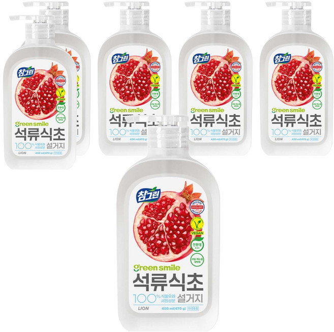 [비건라이프] 참그린 석류식초 설거지 주방세제, 470g, 6개