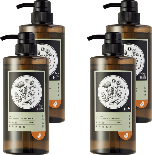 tsaio 上山採藥 咖啡因養髮洗髮露, 600ml, 4瓶