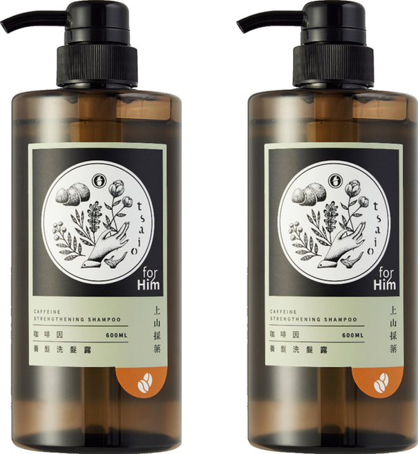 tsaio 上山採藥 咖啡因養髮洗髮露, 600ml, 2瓶