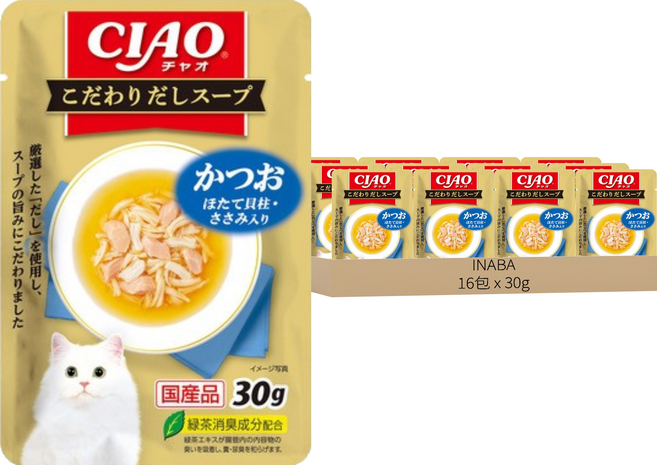 INABA CIAO 啾嚕 極致濃湯餐包, IC-505 鰹魚 + 干貝 + 雞肉, 30g, 16包