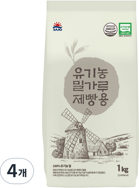 사조동아원 유기농 밀가루 제빵용, 4개, 1kg