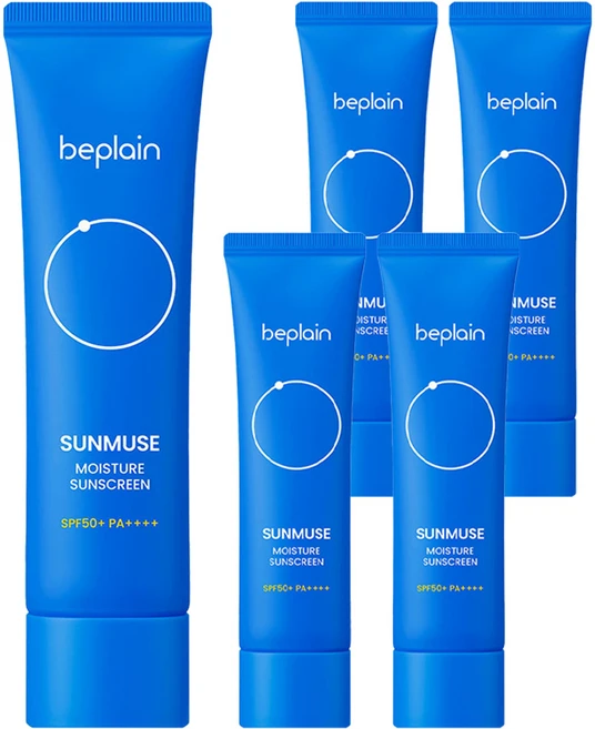 [비건뷰티] 비플레인 선뮤즈 모이스처 선크림 SPF50+ PA++++, 50ml, 5개 - 쿠팡