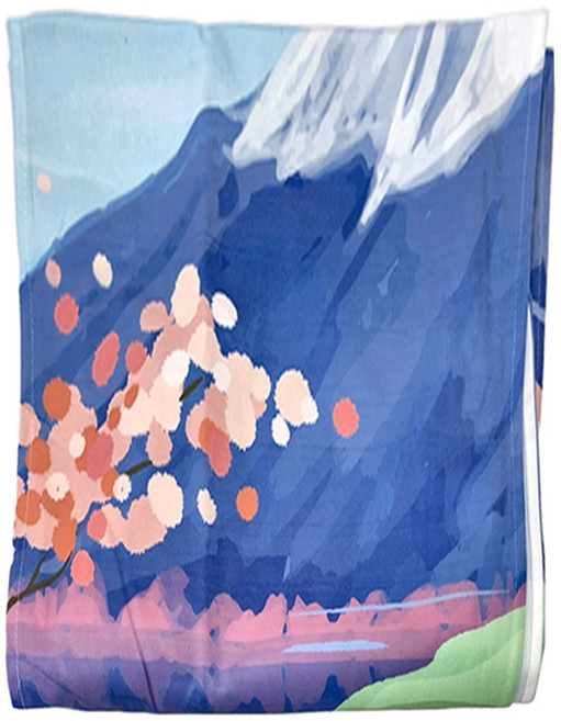日式長門簾, 櫻花富士山 藍色