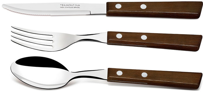 트라몬티나 트레딕셔널 우드핸들 커트러리 테이블세트 3p, 혼합색상, 테이블 나이프 + 테이블 스푼 + 테이블 포크, 3개