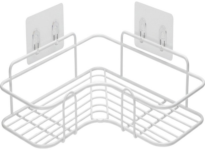 벨로나이트 욕실 벽걸이 멀티 코너선반 철제 수납 선반 코너형 고리형, 화이트, 1세트